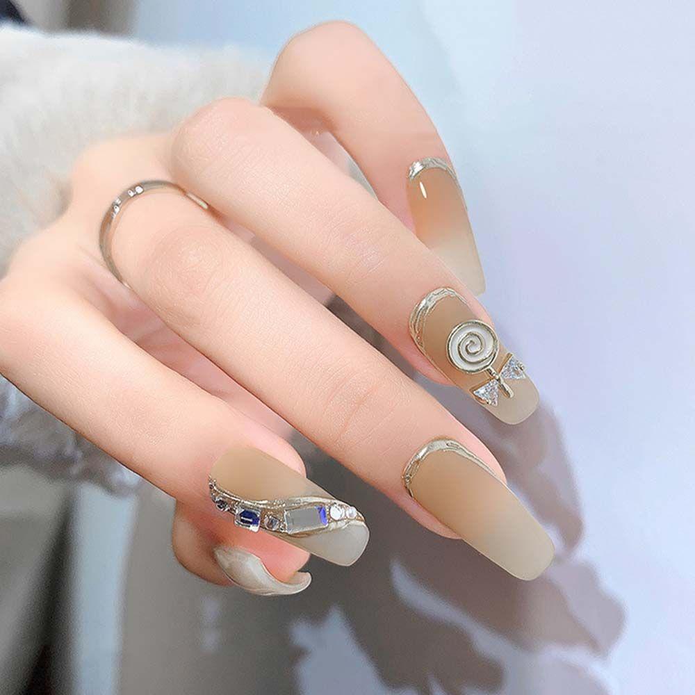Needway Lollipop Kuku Berlian Imitasi Warna Emas Dan Perak Temperamen Lollipop Berlian Ornamen Flash Shiny DIY Nail Jewelry