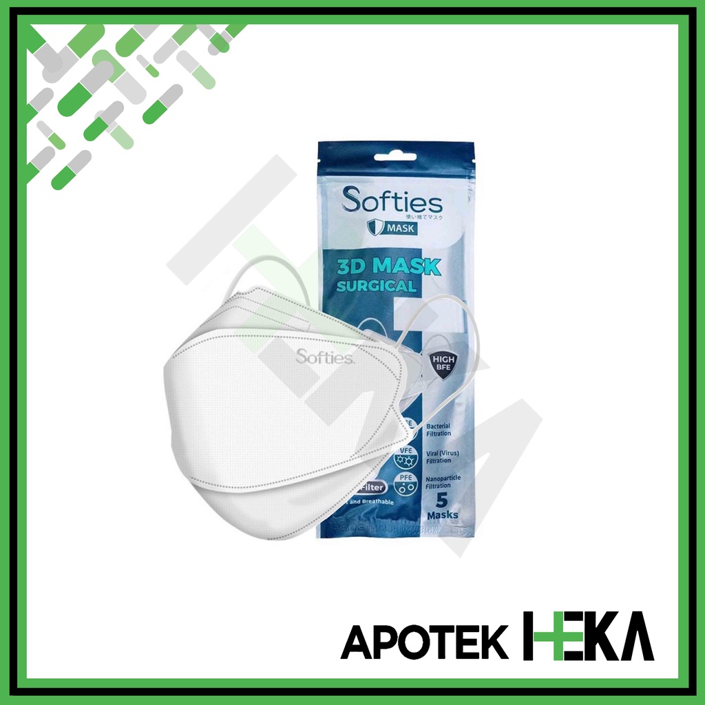 Softies Surgical Mask 3D Putih Sachet isi 5 - Masker KF 94 4 Ply (SEMARANG)