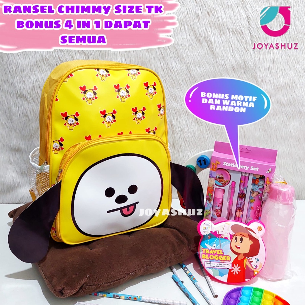 Tas Anak Perempuan Chimy Berbonus - Ransel Chimmy Anak TK - Tas Sekolah Anak TK  Karakter - Tas Anak Perempuan TK Gratis Botol Dan Misting - Tas Sekolah Anak Perempuan Karakter Lucu - Joyashuz