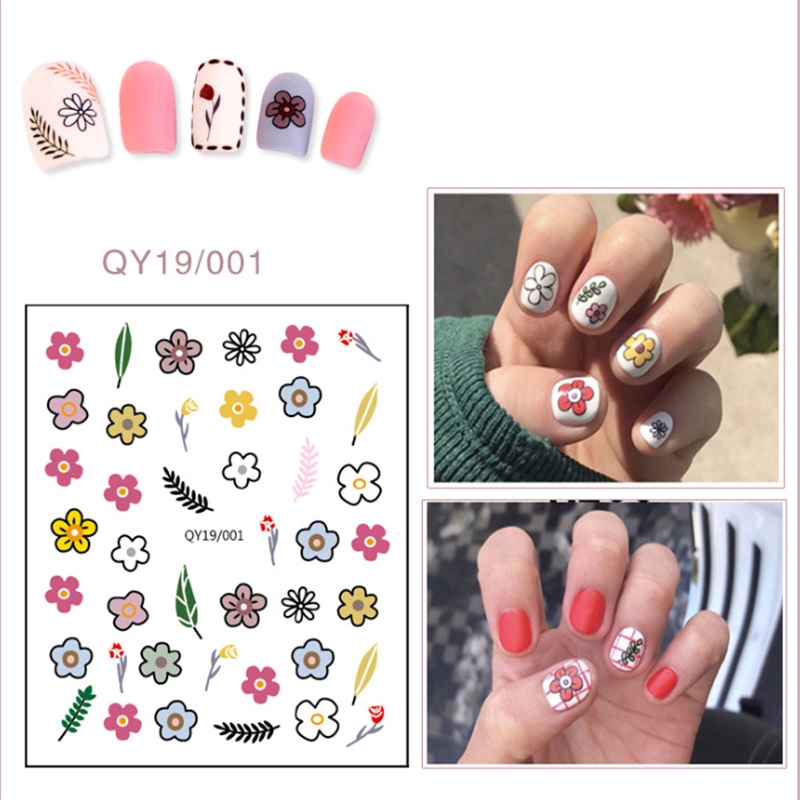 Qy19/001-018 Stiker Nail Art Motif Kartun Bunga/Hewan/Buah/Pelangi/Smiley Untuk Manicure Anak/Dewasa