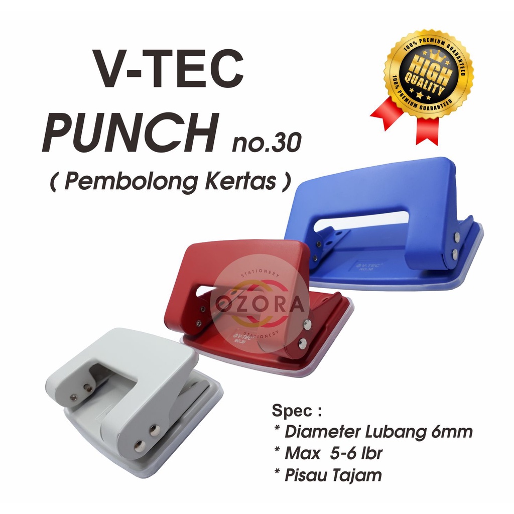 

Pembolong Pelubang kertas 2 Lubang Paper punch Pervorator Perforator V-Tec no. 30