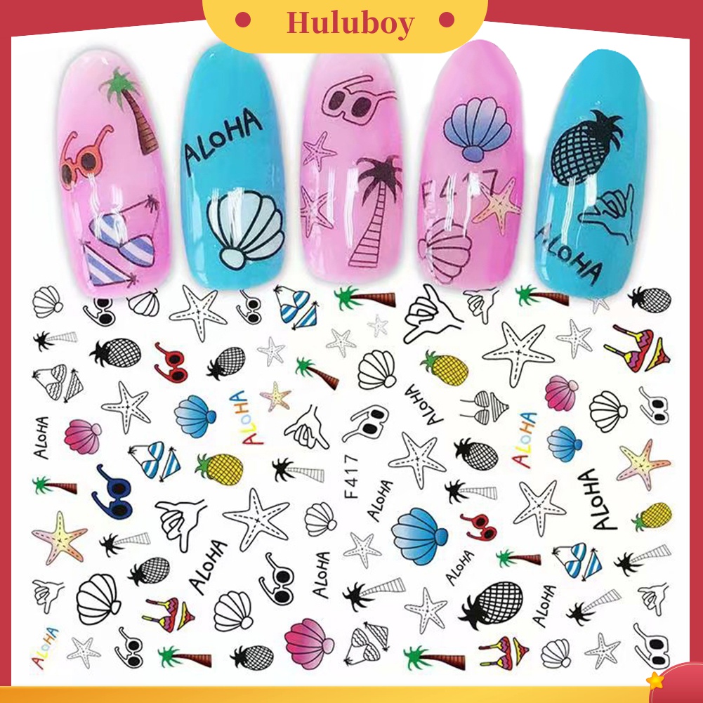 Huluboy Huluboy♡ Stiker Kuku Transfer Air Motif Kerang / Bintang Laut Tidak Beracun Untuk Dekorasi Nail Art