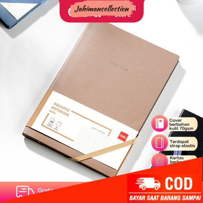 

✨ BISA COD ✨ Deli Squared Notebook / Buku Catatan Kotak-Kotak A5 Cover Kulit EN00X - 96 sheets