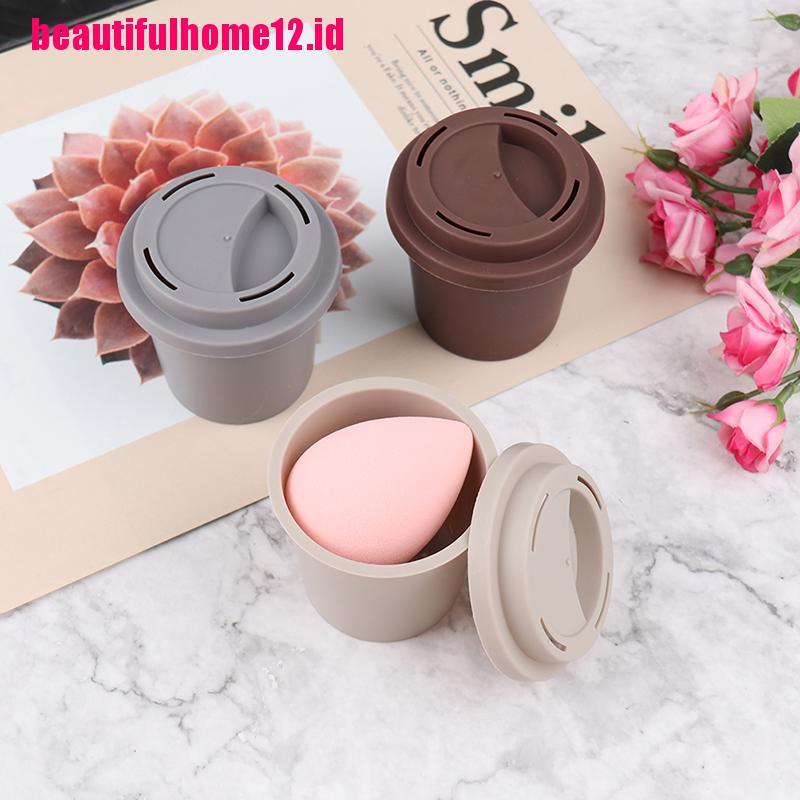 Case Holder Penyimpanan Spons Puff Kosong Bentuk Cangkir Kopi Untuk Makeup