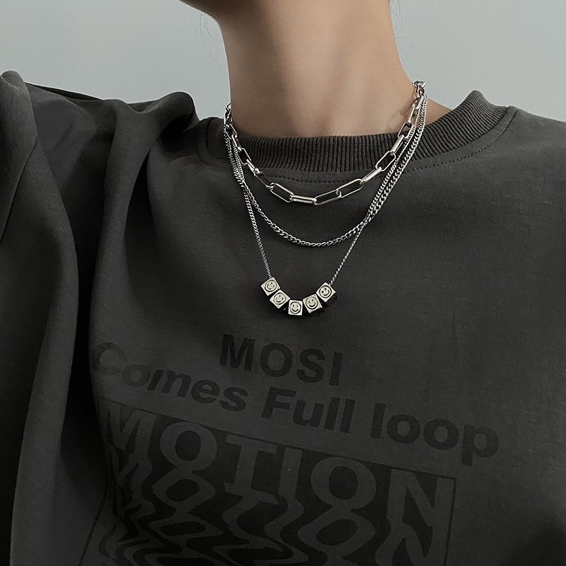 Smiley Dice Multilayer Necklace Accessories Pendant Hip Hop Clavicle Chain Trendy