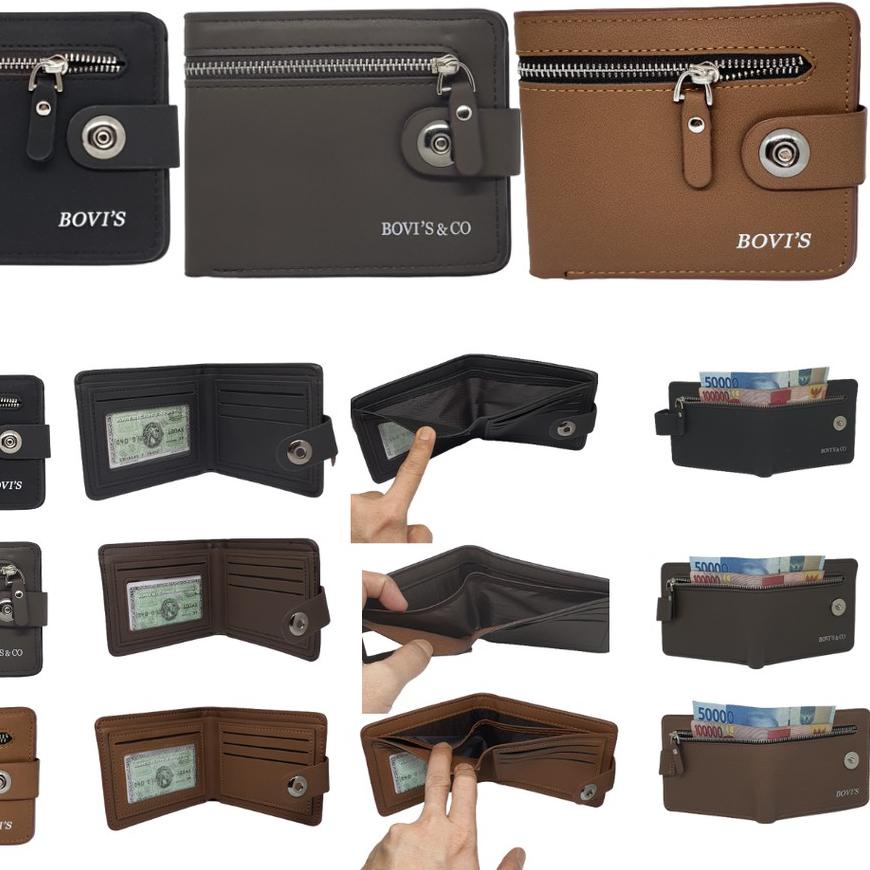 ♞ Dompet Pria Cowok Laki Dewasa Bovis Kancing Magnet Seleting Depan Import Original Ori Asli Distro 