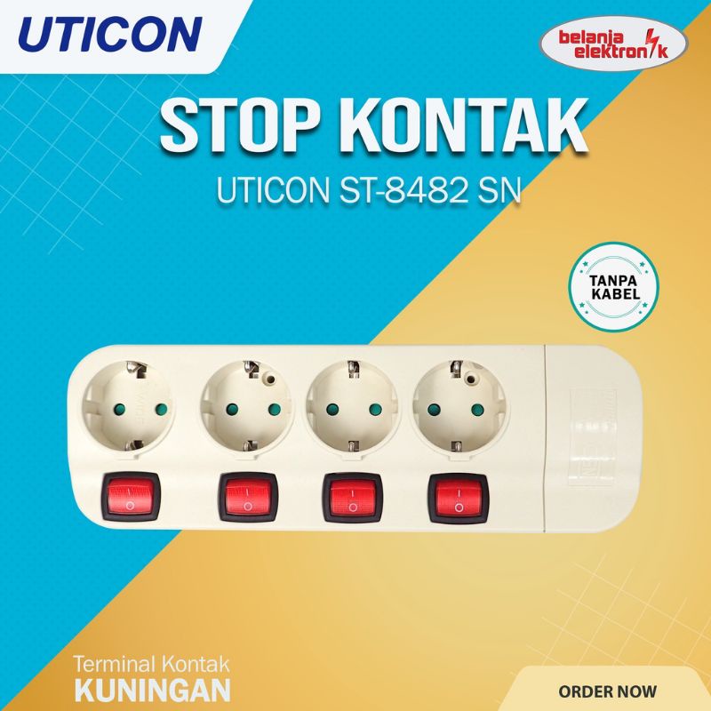 UTICON stop kontak arde 4 lubang + saklar terminal kuningan