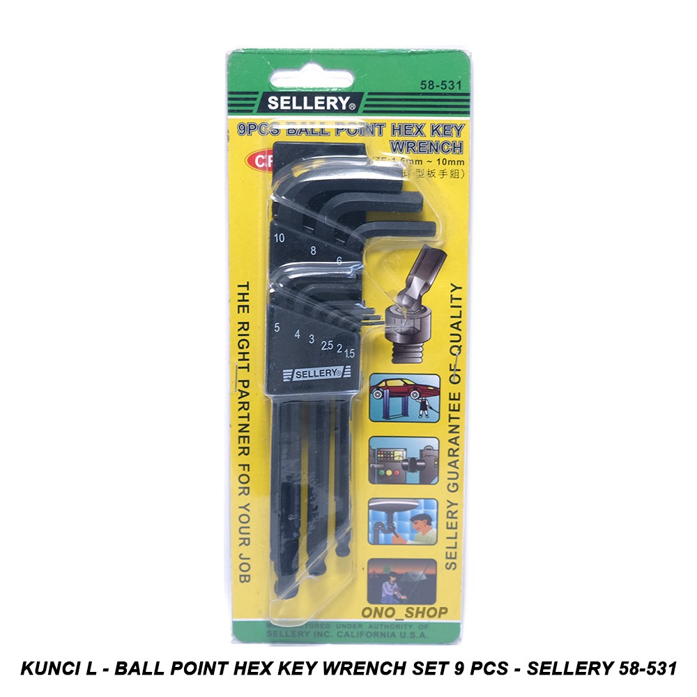 Kunci L - Ball Point Hex Key Wrench 9 Pcs - Sellery 58-531