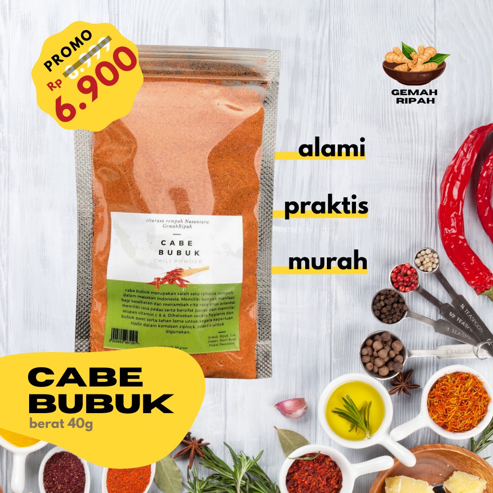 

Cabe bubuk kasar gr super pedassss cocok buat baso aci, seblak dll
