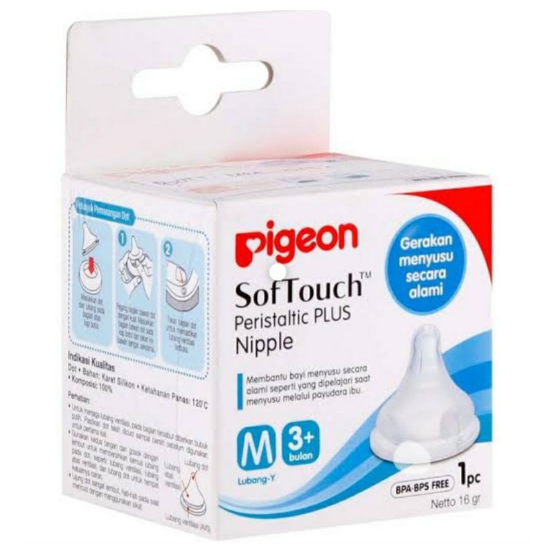 Pigeon SofTouch Peristaltic Plus Nipple Dot Wide Neck M 1 Pcs 3+ Bulan