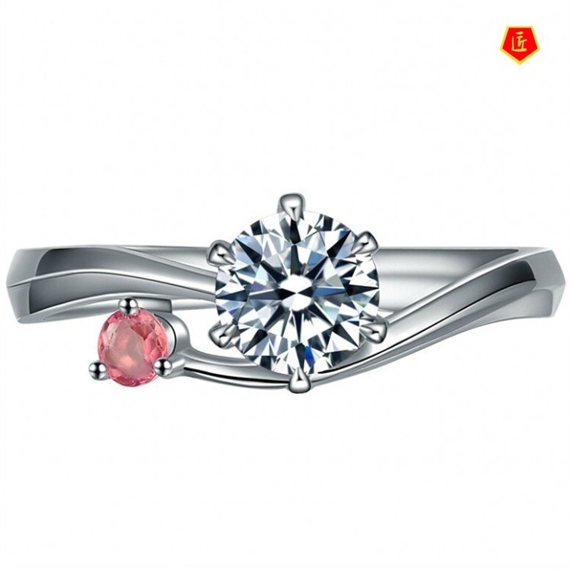 [Ready Stock]Fashion Temperament Inlaid Pink Diamond Silver Ring