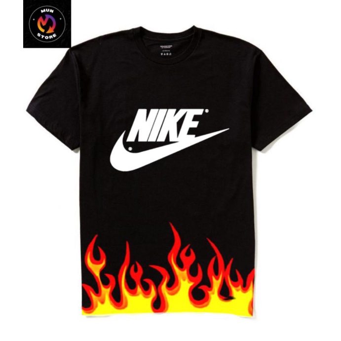 Kaos Distro Logo Nike Api Baju Tulisan Ootd Pria Wanita Dewasa Anak Tshirt Tee Hitam Black 30s