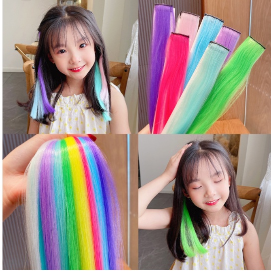 [ORGM] Aksesoris Rambut Jepit Rambut Palsu Wig Extensions Warna Warni Neon Pelangi