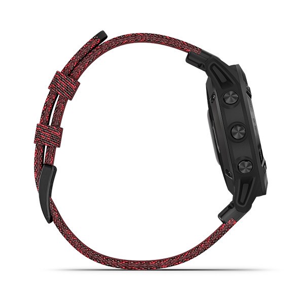 Garmin Watch Fenix 6 Black DLC with Heathered Red Nylon Band - Garansi Resmi Tam 2 Tahun