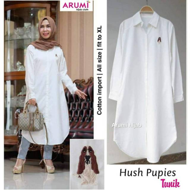 Hush Pupies Tunik wanita long tunik muslim tunik katun tunik polos kemeja putih wanita tunik import