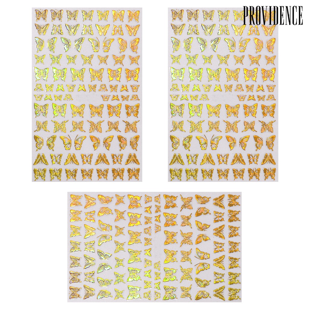 BUTTERFLY Providence 3 Pcs Stiker Kuku Anti Air Motif Kupukupu Untuk Dekorasi Manicurenail Art Diy