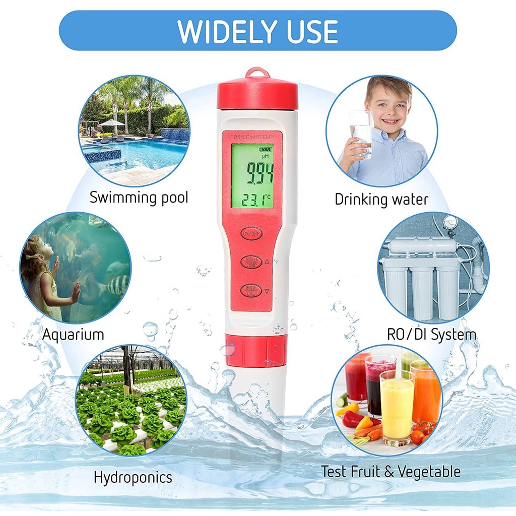 PH TDS EC Meter Temperature Meter Water Tester ATC Temp Suhu Waterproof