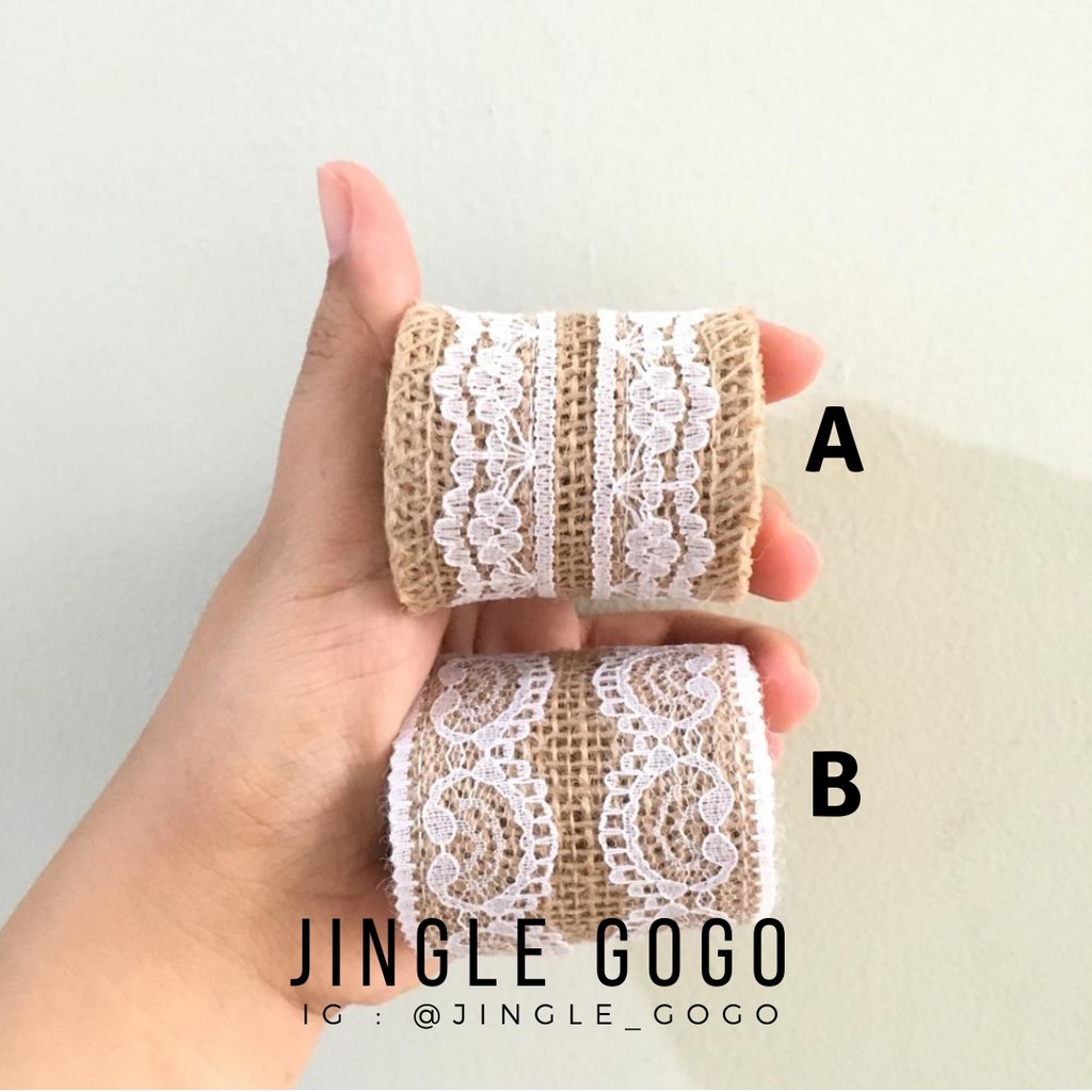  Pita  Renda Burlap Goni Ikat Bunga Artificial Craft Hiasan  