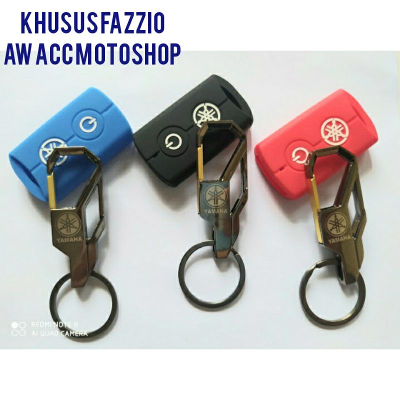 Paket gantungan kunci dan cover remot silicon FAZZIO Grand Filano  NMAX 2020-2023 Aerox Lexi Xmax Logo Yamaha