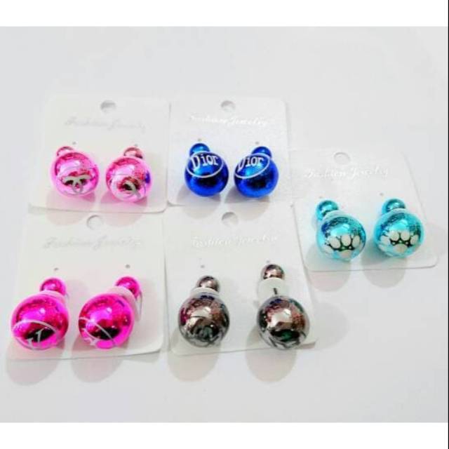 Anting bulat depan belakang metalic style