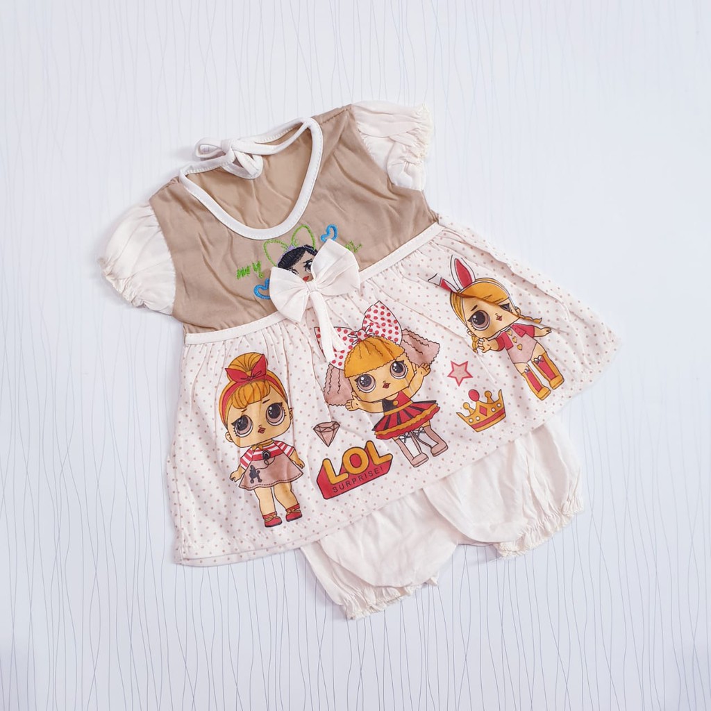 setelan dress anak lucu hello kitty dan LOL mocca coklat