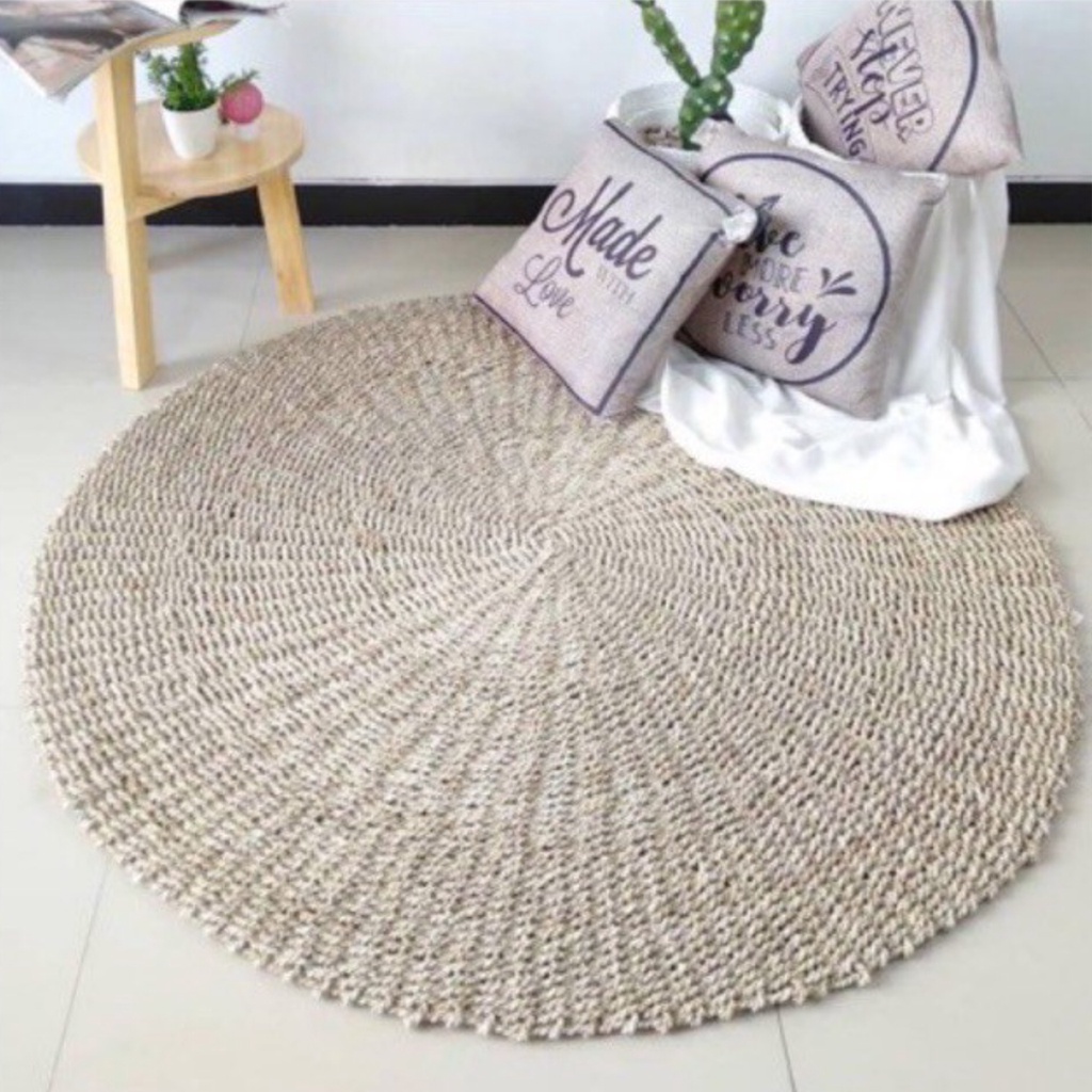 karpet anyaman seagras natural polos premium 120cm / karpet bulat / karpet lantai murah