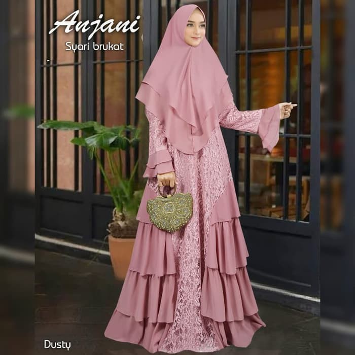 baju muslim wanita syari anjani dusty gamis original cantik mewah