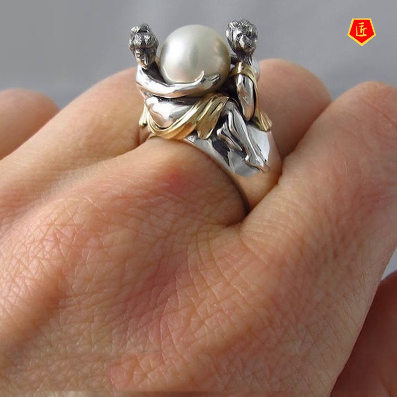 [Ready Stock]Romantic Elegant Lady Holding Black Pearl Ring