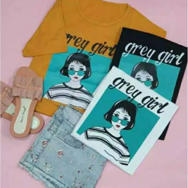 Fourfashion TSHIRT GREY GIRL  TEE TUMBLER TEE WANITA