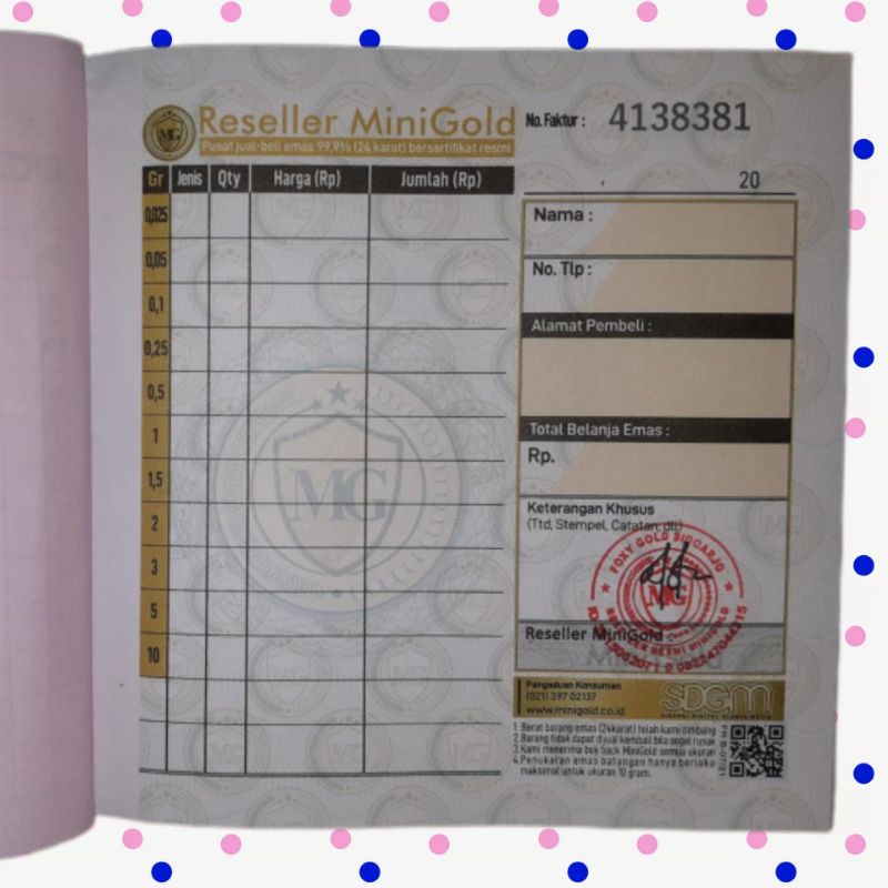 

Tambahan Nota Pembelian MiniGold (harus disertai pembelian MiniGold)