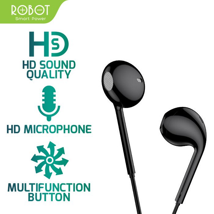 B - Robot RE10 Semi In-Ear Clear & Comfortable Wired Headset-Hitam