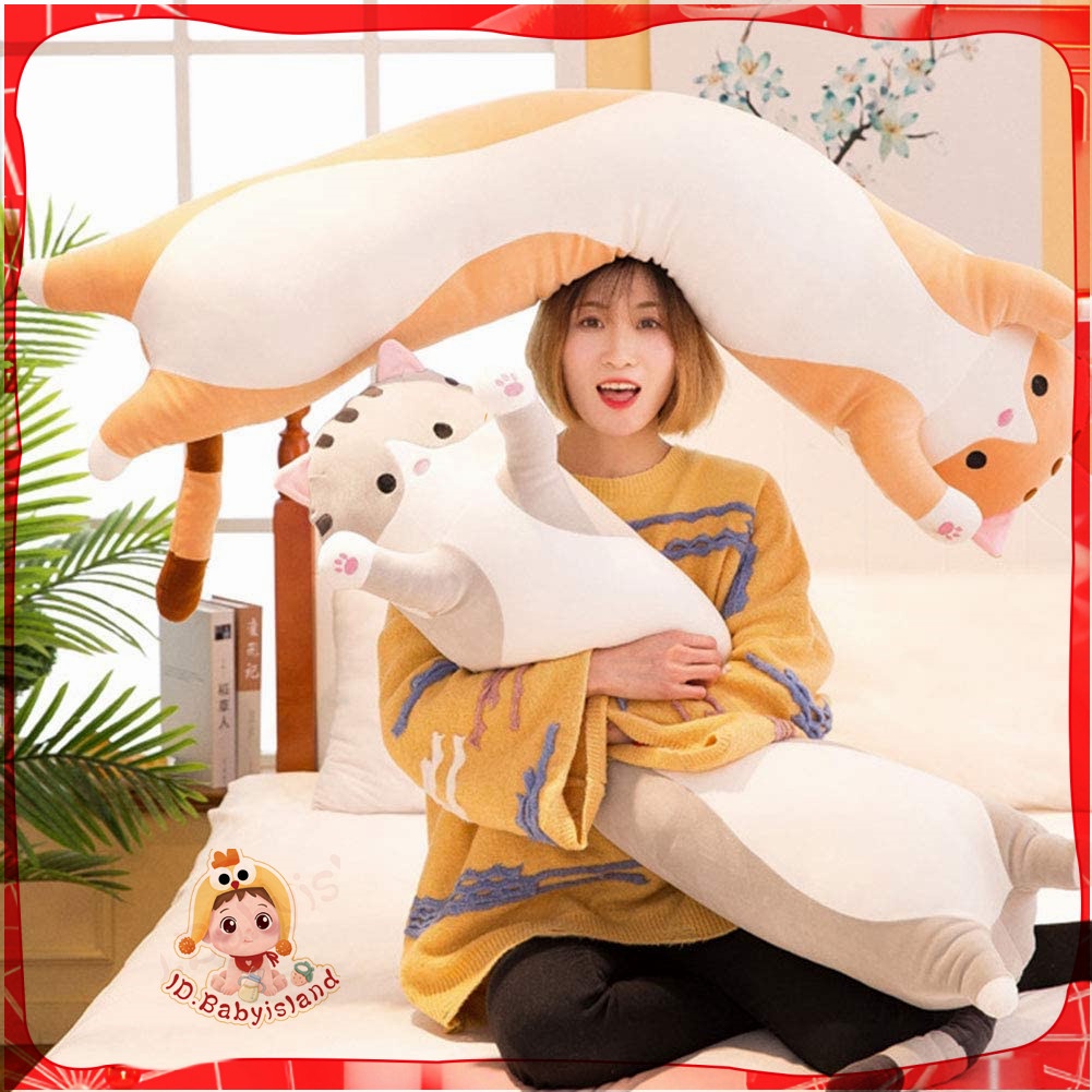 Cute kitty Plush Doll Cat Stuffed Toy Soft Hot Dog Bantal Bantal Tubuh Panjang untuk Pacar perempuan bantal kecil 50/70CM