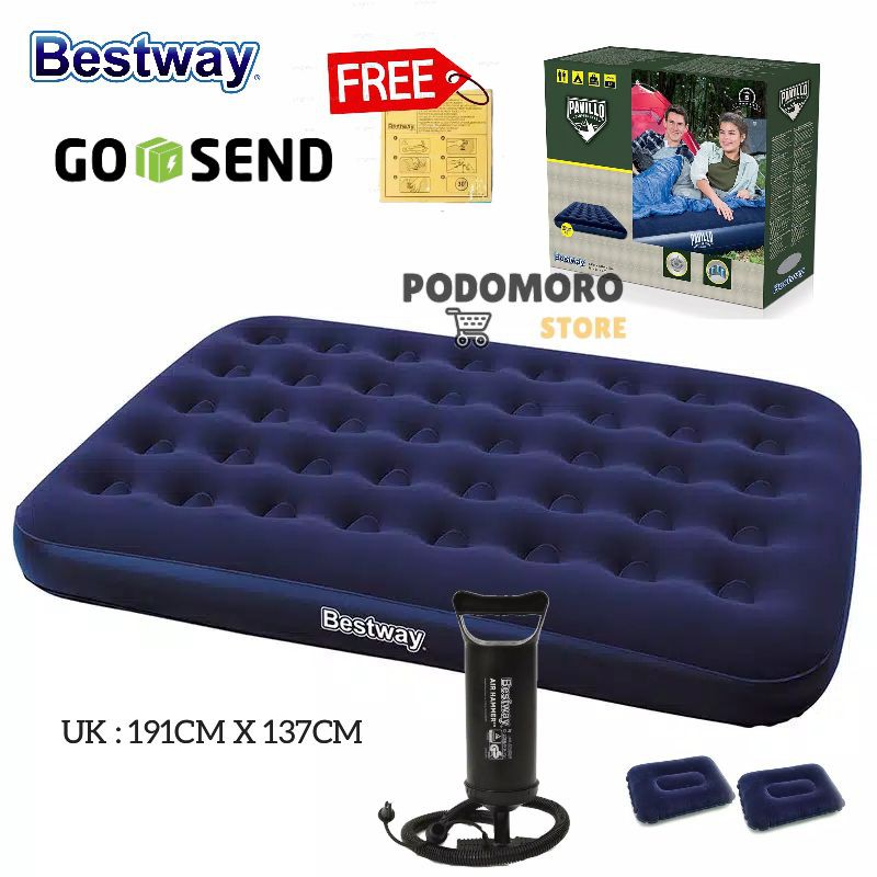 PAKET BESTWAY 67002 KASUR ANGIN DOUBLE BIRU POMPA TABUNG