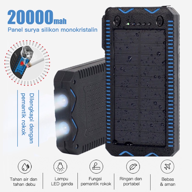 [UOOK] Power Bank Solar Powerbank Multifungsi 20000 mAh Tenaga Surya Ringan Pemantik Rokok