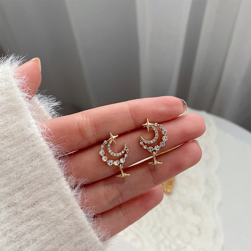 2 Pcs Korea Gaya Berlian Bintang Dan Bulan Anting-Anting Pejantan Wanita Fashion Aksesoris Hadiah