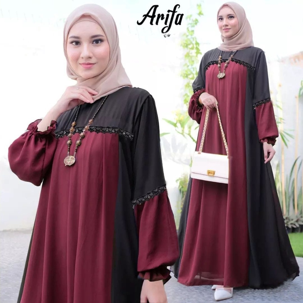 Gamis Pesta Mewah Elegan Arifa Dress Premium Busana Muslim Wanita Terbaru Gamis Jumbo Ceruty Babydoll Baju Wanita Lengan Balon