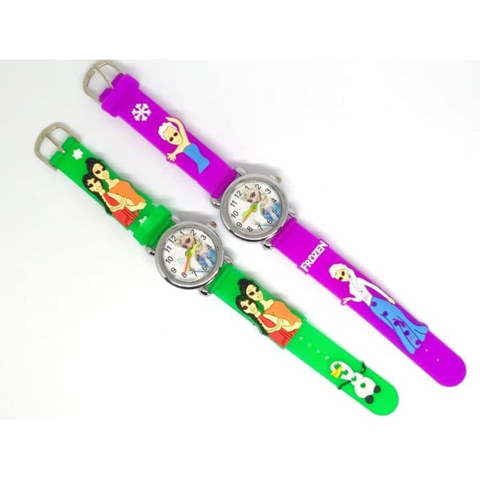 Limited! JAM TANGAN ANAK PEREMPUAN ANALOG KARAKTER FROZEN ELSA ANNA RUBBER