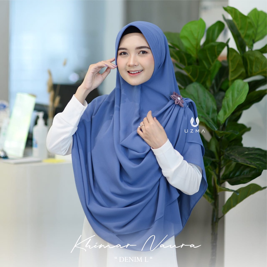 Naura Khimar size L by Uzma Hijab/ Khimar 3 in 1, ceruty 2 layer/ khimar ceruty murah cantik