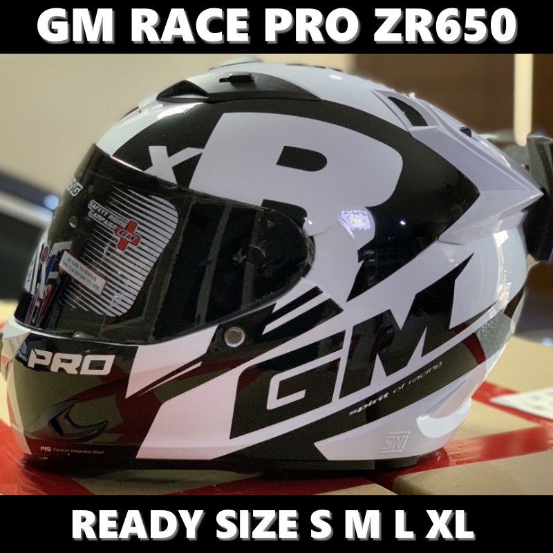 Helm GM Race Pro ZR650 White Black Putih Hitam Full Face Single Visor Smoke - Helem Motor SNI DOT To