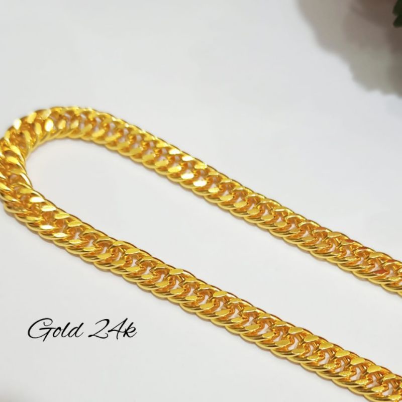 Kalung Rantai TITANIUM pria&amp;wanita Gold 24k p.60cm Perhiasan Anti karat logam emas Korea