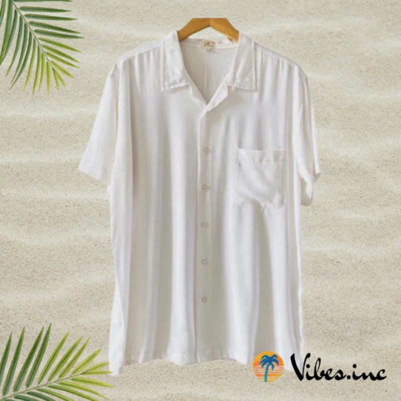 Kemeja Hawai Pantai Tropical Casual Pria Wanita Big Size Jumbo Polos Putih