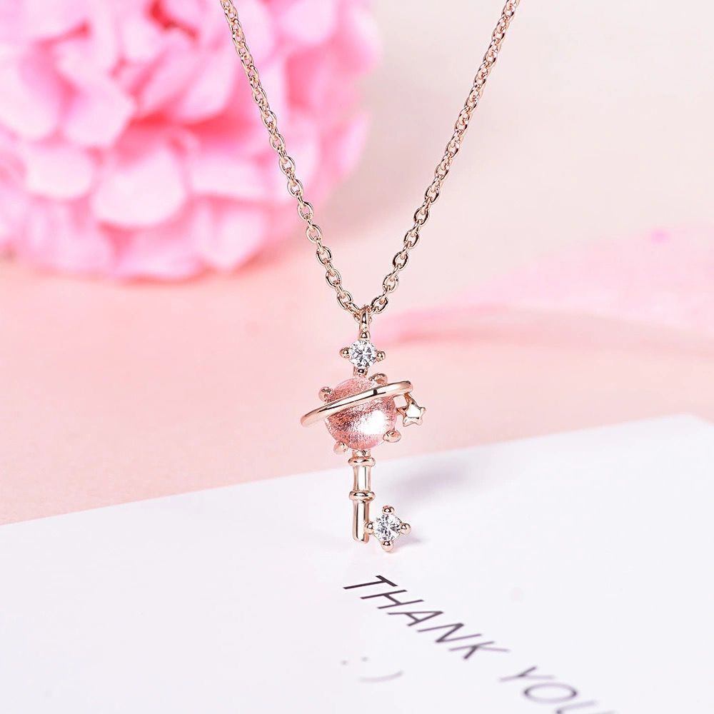 Kalung Fashion Chain x Necklace Blue Crystal Planet Sapphire Clavicle Pendant Necklace Fashion Jewel