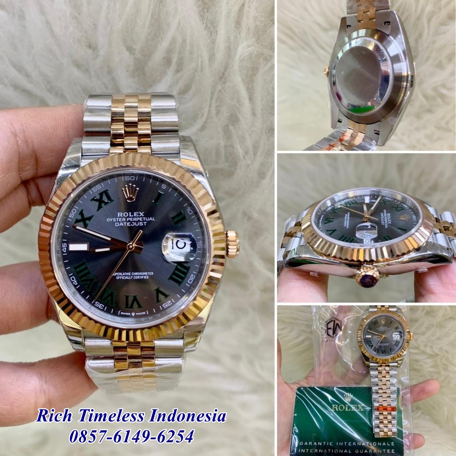 Big Sale  Jam Tangan Pria Terbaru Merk Rolex Datejust 41 Wimbledon Dial Grey Blue 1:1 Ewf 3235 Jam T
