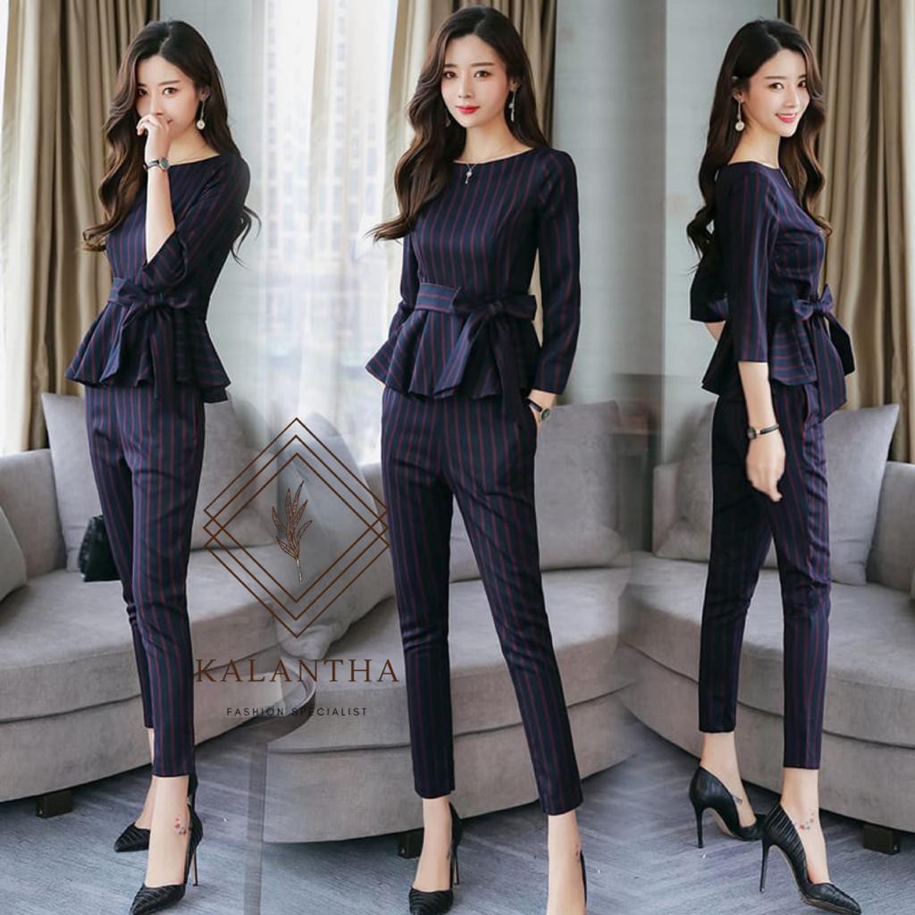 BAJU SETELAN WANITA MURAH KEKINIAN IMPORT KOREAN PREMIUM TERBARU / SETELAN WANITA KERJA KANTOR 3051