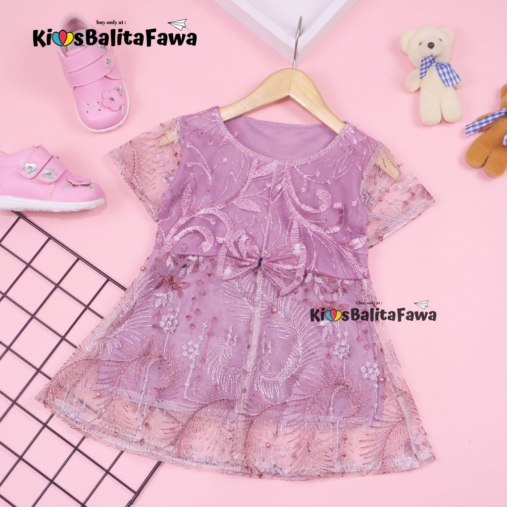 Dress Icha Brukat uk 6-12 Bulan / Dres Anak Perempuan Brukat Kondangan Gaun Pesta Baju Lengan Import Cewek