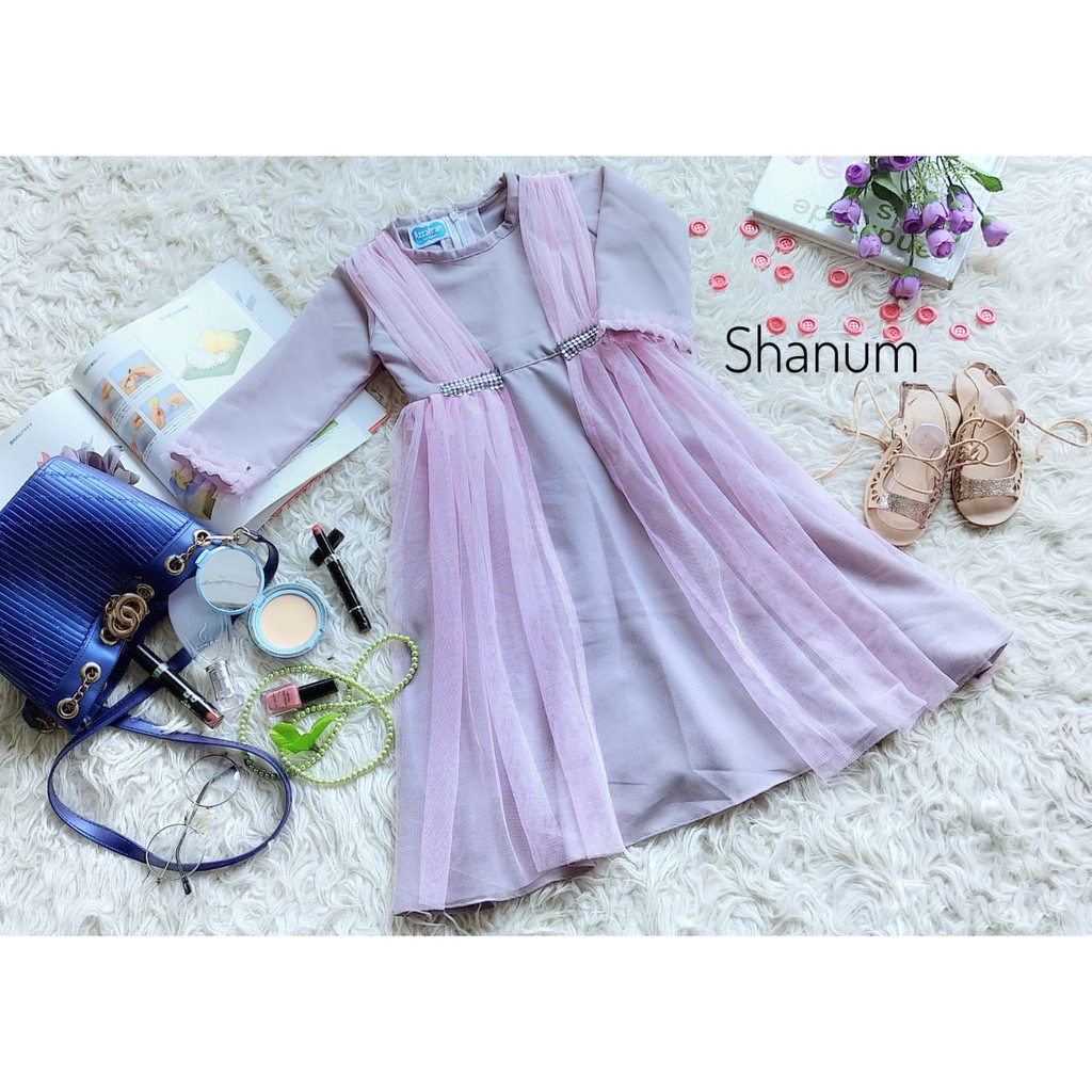 GAMIS SHANUM ANAK USIA 10 TAHUN WARNA ABU COMBI PINK (READY STOCK)