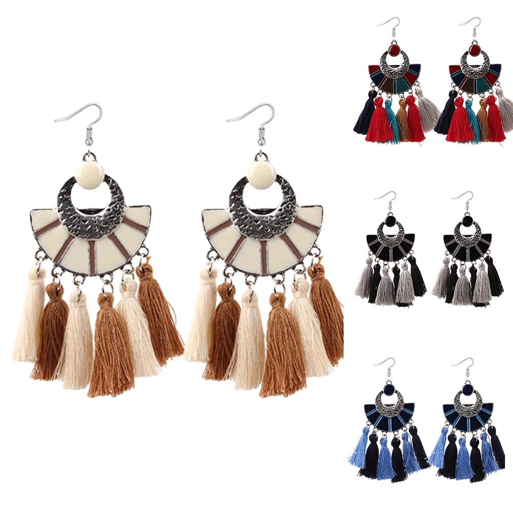 Hu Hu Hu Hu Hu Alat Bantu Pasang Kacamata♡ Anting Kait Gantung Wanita Desain Kipasrumbai Warna Warni Gaya Etnik Untuk Hadiah