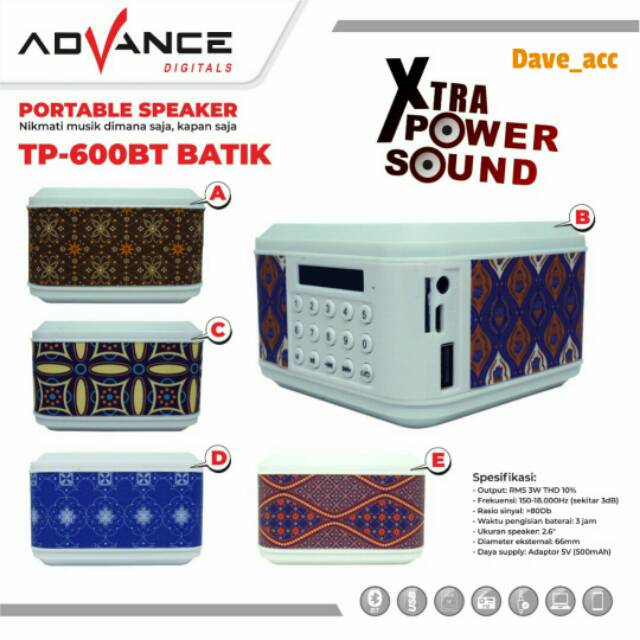 TP600 BT Advance Bluetooth Speaker Portable TP-600BT Batik
