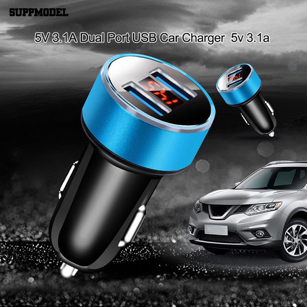 Adaptor Charger Mobil USB LED Digital Cepat 5V 3.1A