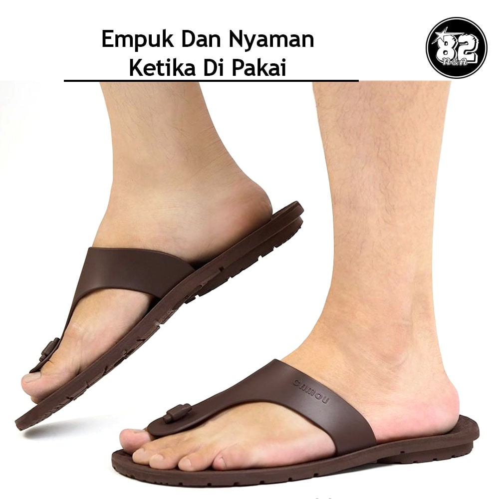 Camou Sendal Sandal Jepit Pria Bahan Full Karet Tebal Dan Ringan Anti Licin Original Theo - Coklat